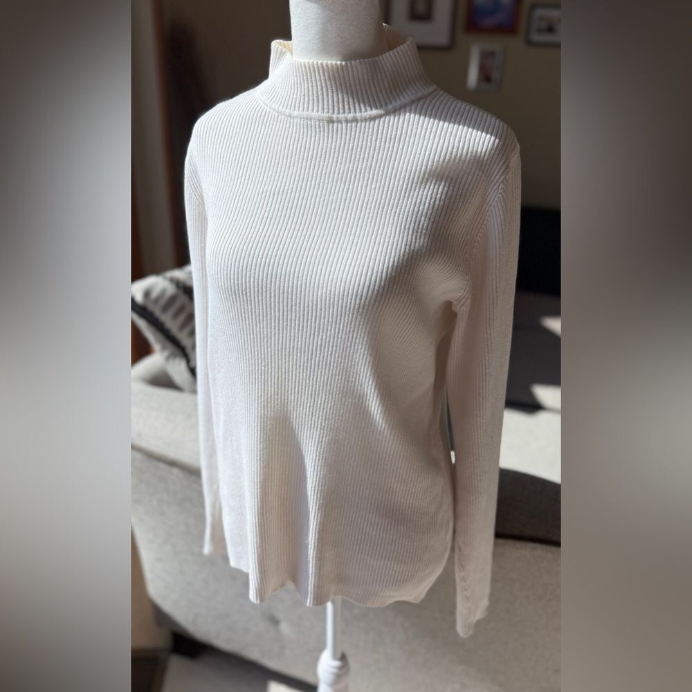 Karen Scott Women’s Medium Soft Cream Knit Sweater Layering Warm Iconic Look.